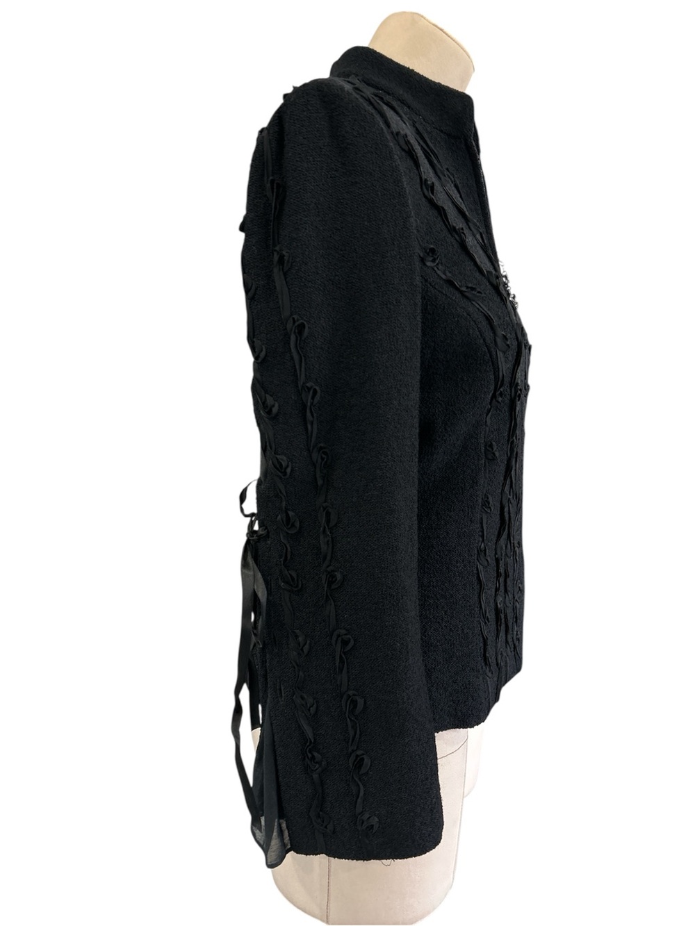 St. John Couture lace up ribbon fashion fit jacket black Size 10 - Picture 3 of 12